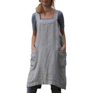 Japanese Pinafore Apron Smock Cotton Apron with Pockets Plus Size Aprons for Wom